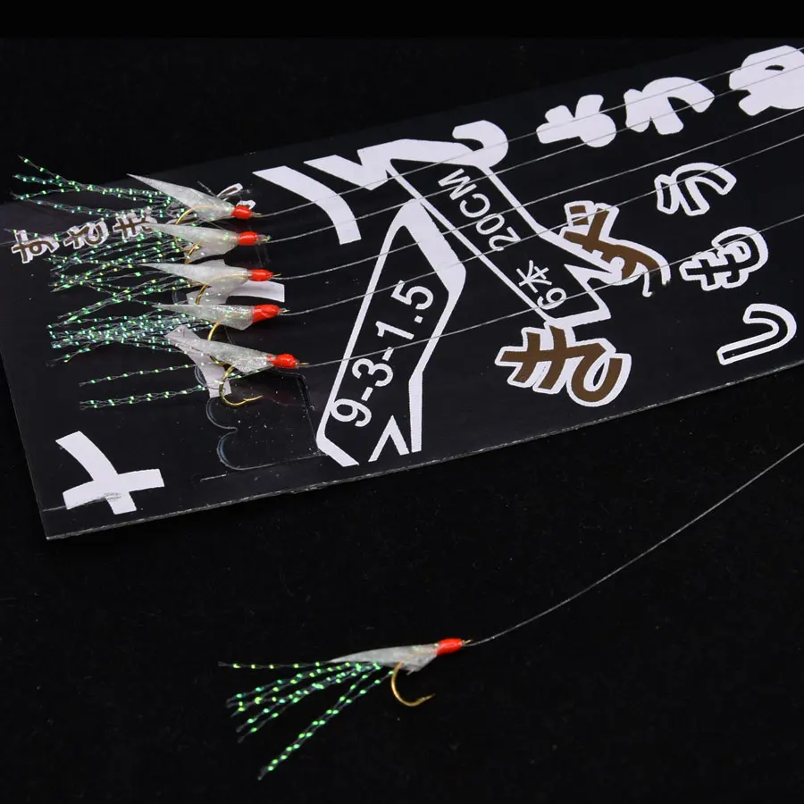 JYJ 1 bag hook size 9 leurre sabiki rigs for Mackerel Feathers real fish skin sea water fishing string | Спорт и развлечения