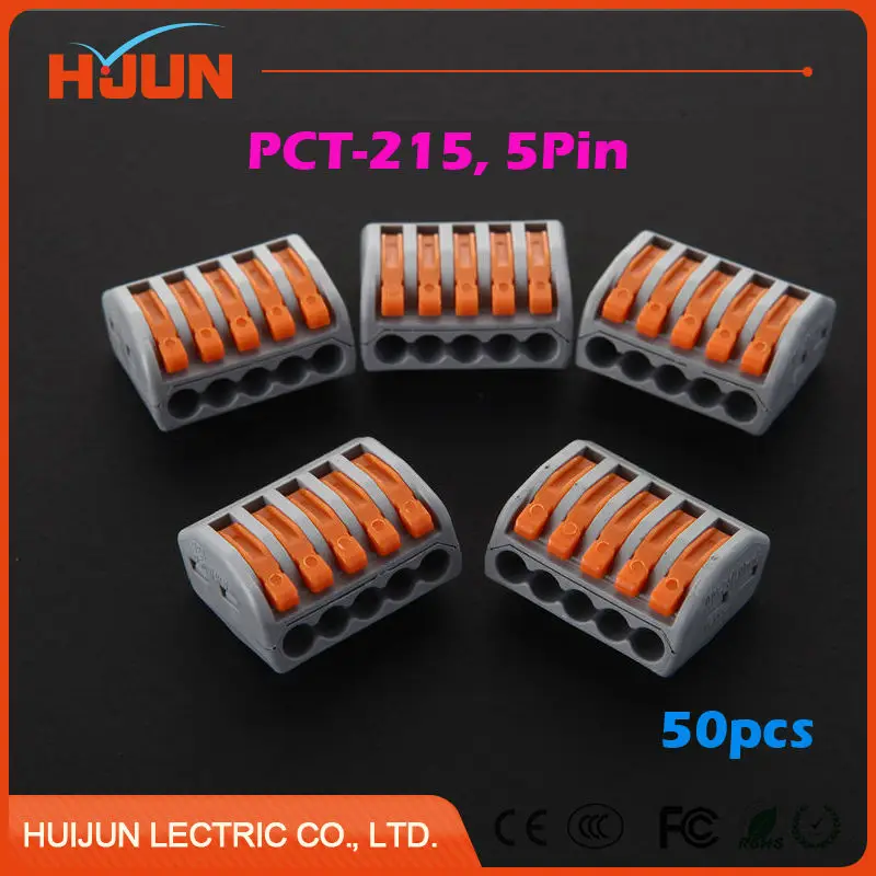 

50pcs/lot PCT-215 ( 222-415) 5 Pin Wire Connector Universal Junction Conductor Terminal Push Reuseable Cable Connector