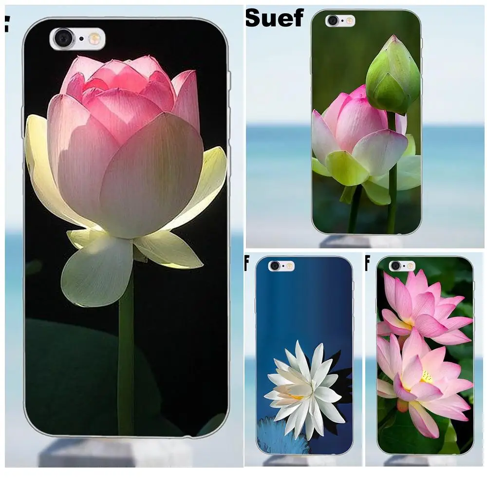 Розовый белый цветок лотоса мягкий популярный хит для iPhone 4 4S 5 5S 5C SE 6 6S 7 8 Plus X Samsung