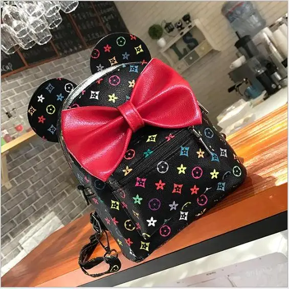 style 3 Мини-рюкзак с Микки Маусом для девочек и мальчиков, сумка из искусственной кожи с бантиком и мультипликационным принтом для маленьких девочек, детские школьные сумки, Детская сумка - Цвет: style 3