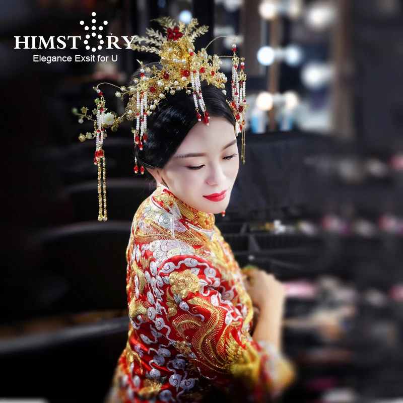 Hairwear HIMSTORY ретро китайский золотой костюм китайская Классическая принцесса с