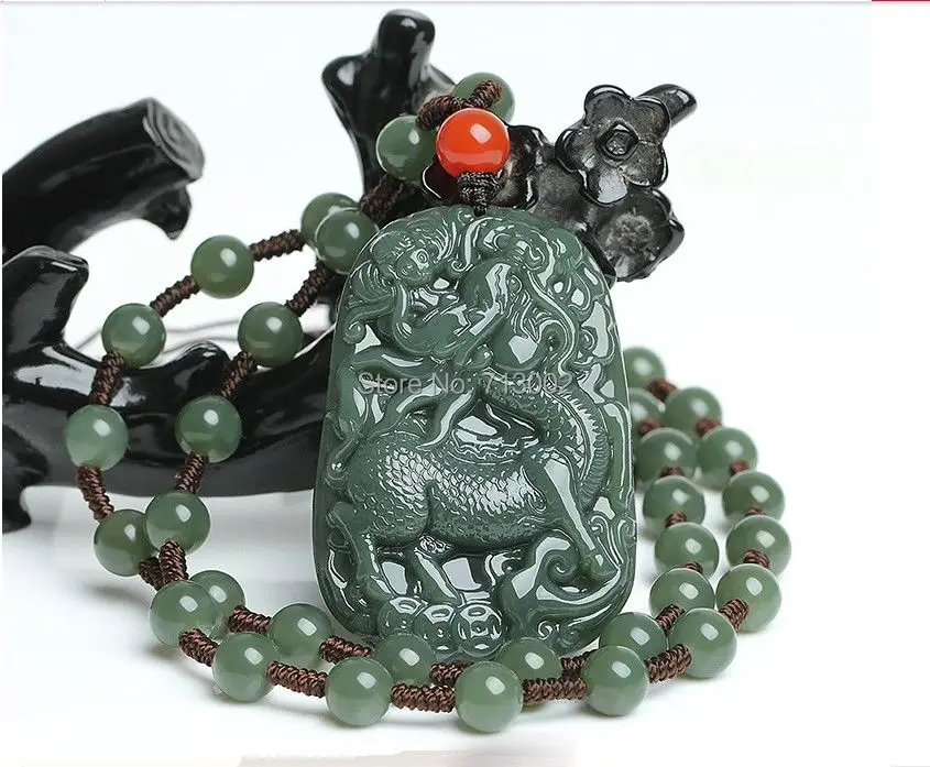 

Nature gray jade Amulet both sides Carven kylin Lucky unicorn Pendant Necklace talisman