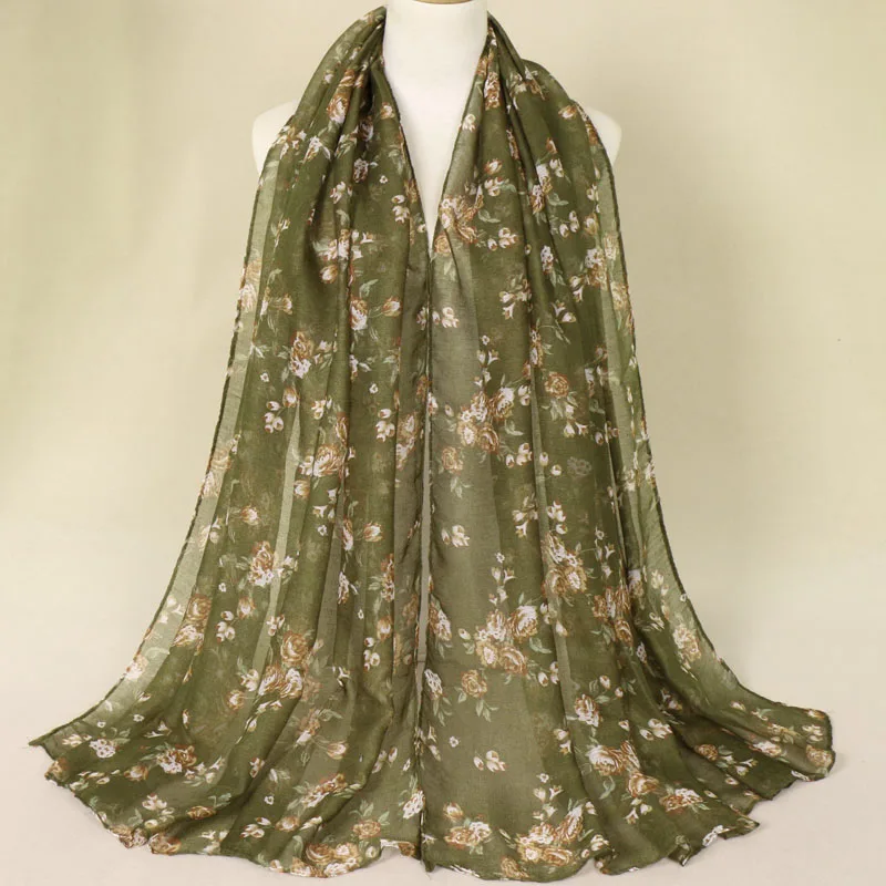 Осень-зима, женские шали из вискозы в мелкий горошек с цветочным узором, мусульманский хиджаб, повязка на голову, винтажные длинные мягкие шарфы/шарф - Цвет: 6