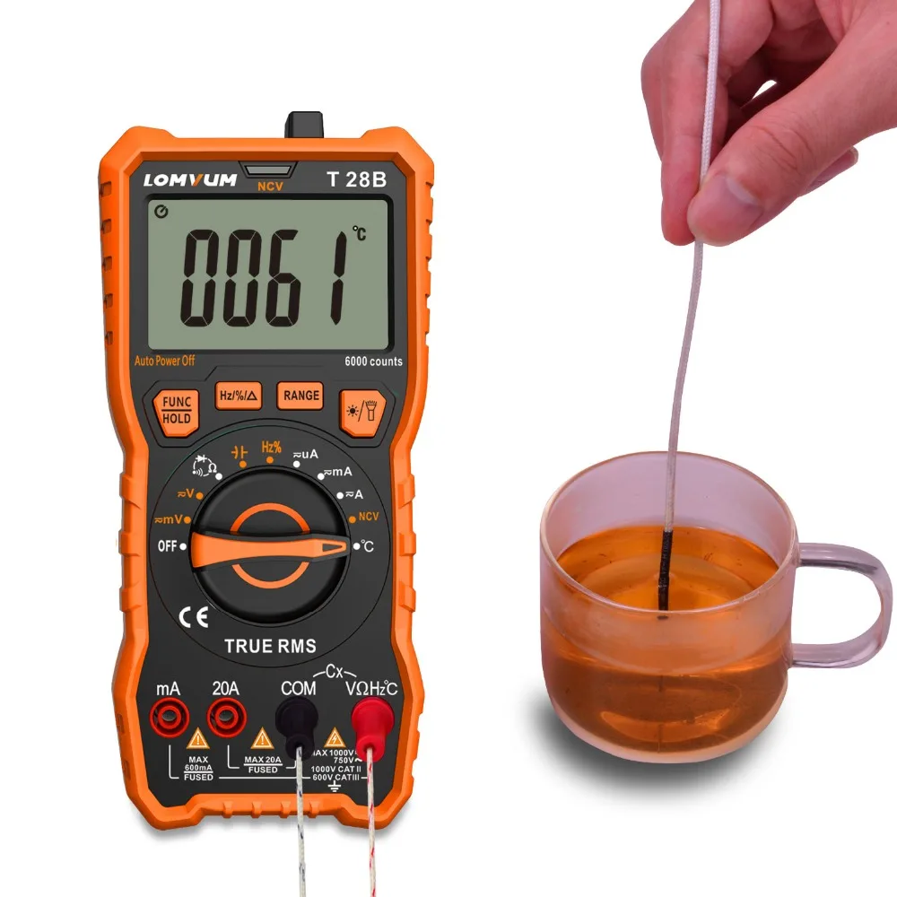 LOMVUM TRMS Digital Multimeter True RMS Auto/Manual Range 6000 Count Multimeter Tester 2 Probes Voltage DC/AC Analog Bar Backlit