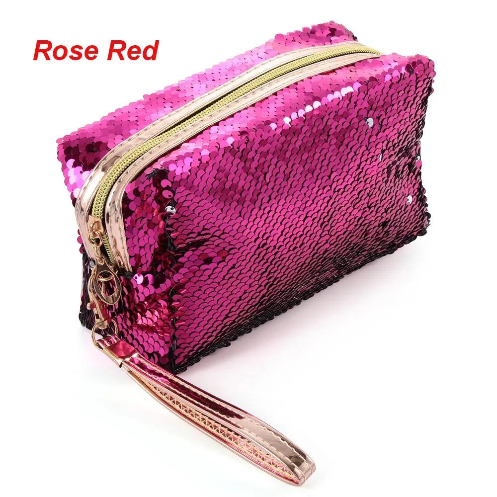Rose Red Новая модная женская сумка для макияжа с блестками в виде русалки, сумка для девочек, блестящие косметички с блестками, сумка для путешествий, сумки на молнии - Цвет: Rose Red