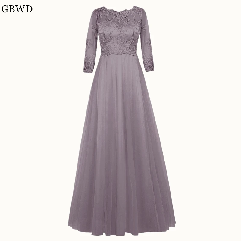 2019 Brown Long Sleeve Lace Evening Dress Vintage A-line Elegant Prom Dresses Formal Party Gowns Mother's | Свадьбы и торжества