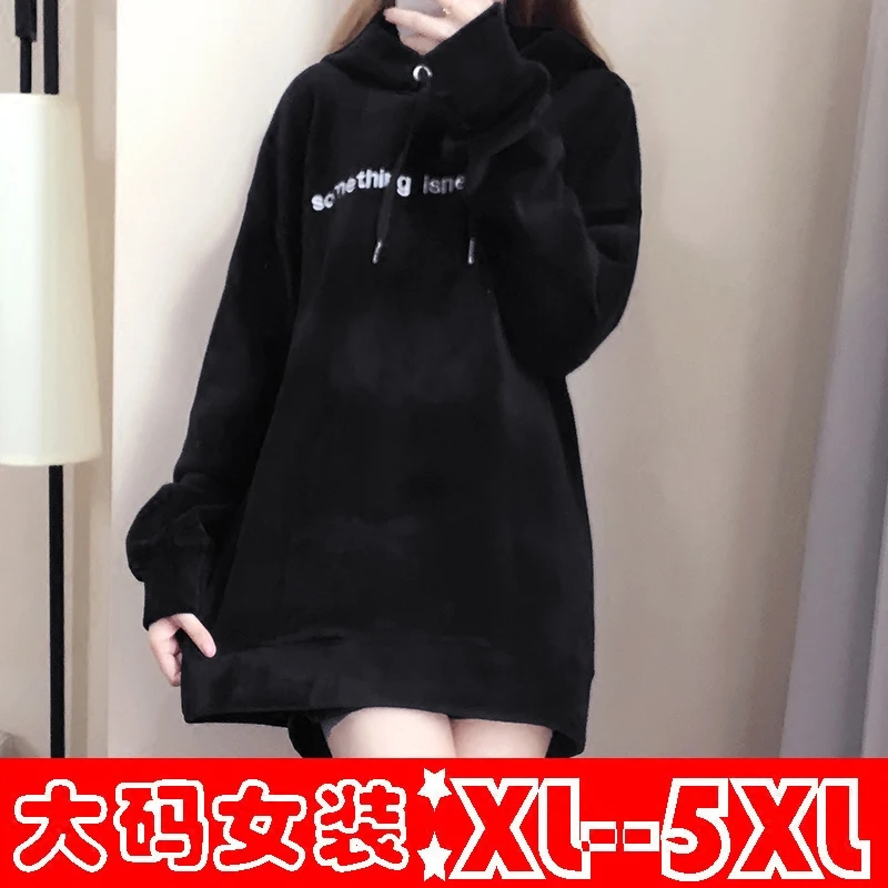 

bigger sizes plus size XL -5XL autumn plus velvet dress thickening jumper hoodies top causal clothes letter print women outfit