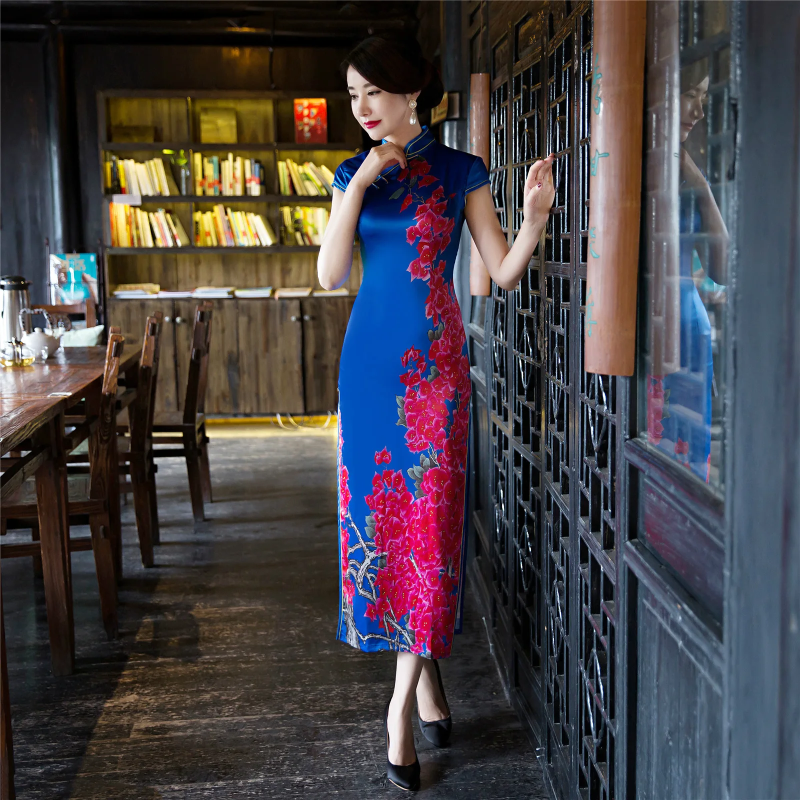 Традиционное кружевное платье Ципао в китайском стиле длинный Шелковый с