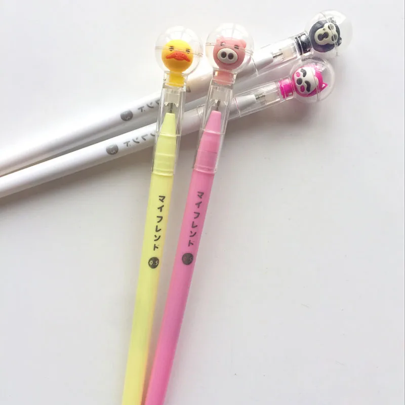 3X Kawaii космические животные лиса для разделывания свиньи, утки гелевая ручка роллербол ручка студенческий канцелярский школьный офисный поставка черные чернила 0,5 мм