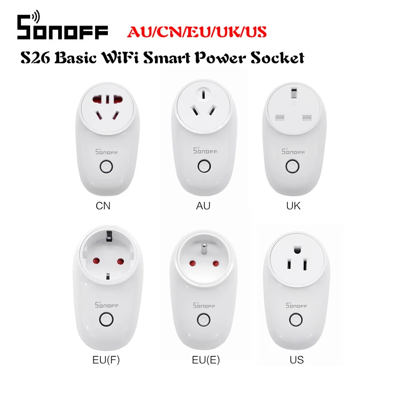 Sonoff S26 Базовая WiFi умная розетка AU/CN/EU/UK/US Беспроводная вилка умный дом переключатель приложение с Alexa Google Assistant