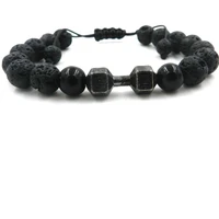 hign quality 8mm black natural lava stone beads bracelets jewelry imperial adjustable energy dumbbell yoga gift