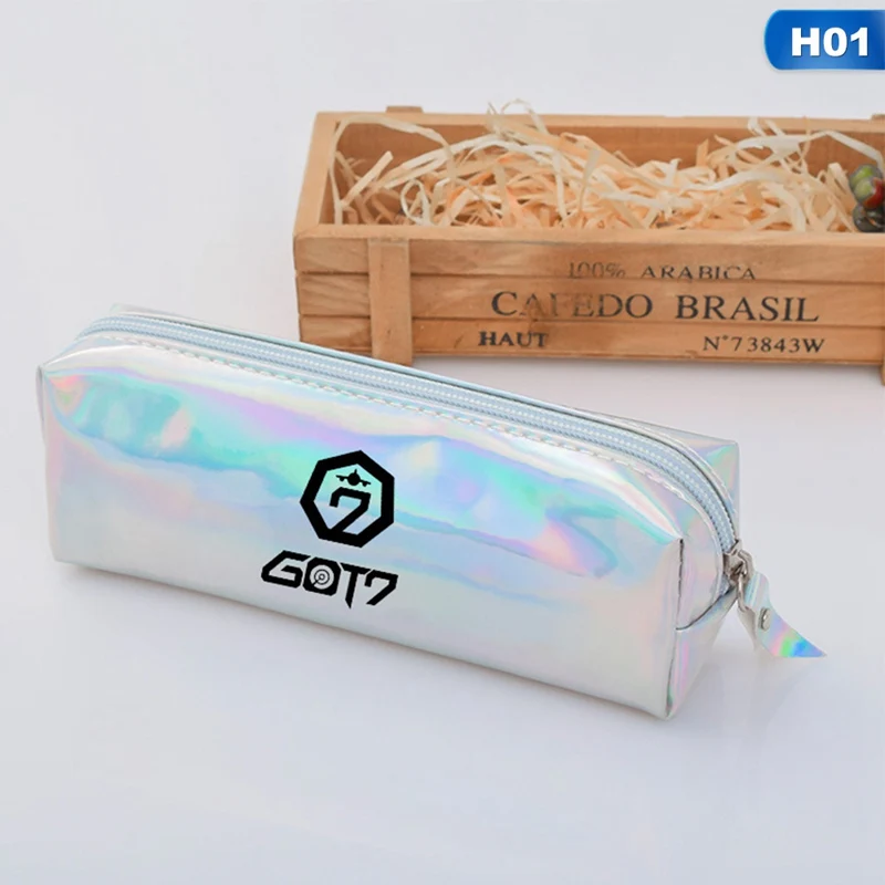 H01 Kpop дважды красочная лазерная прозрачная Карандаш Чехол GOT7 BTS мода набор кисточек для макияжа сумка Карандаш сумка, школьные принадлежности - Цвет: H01