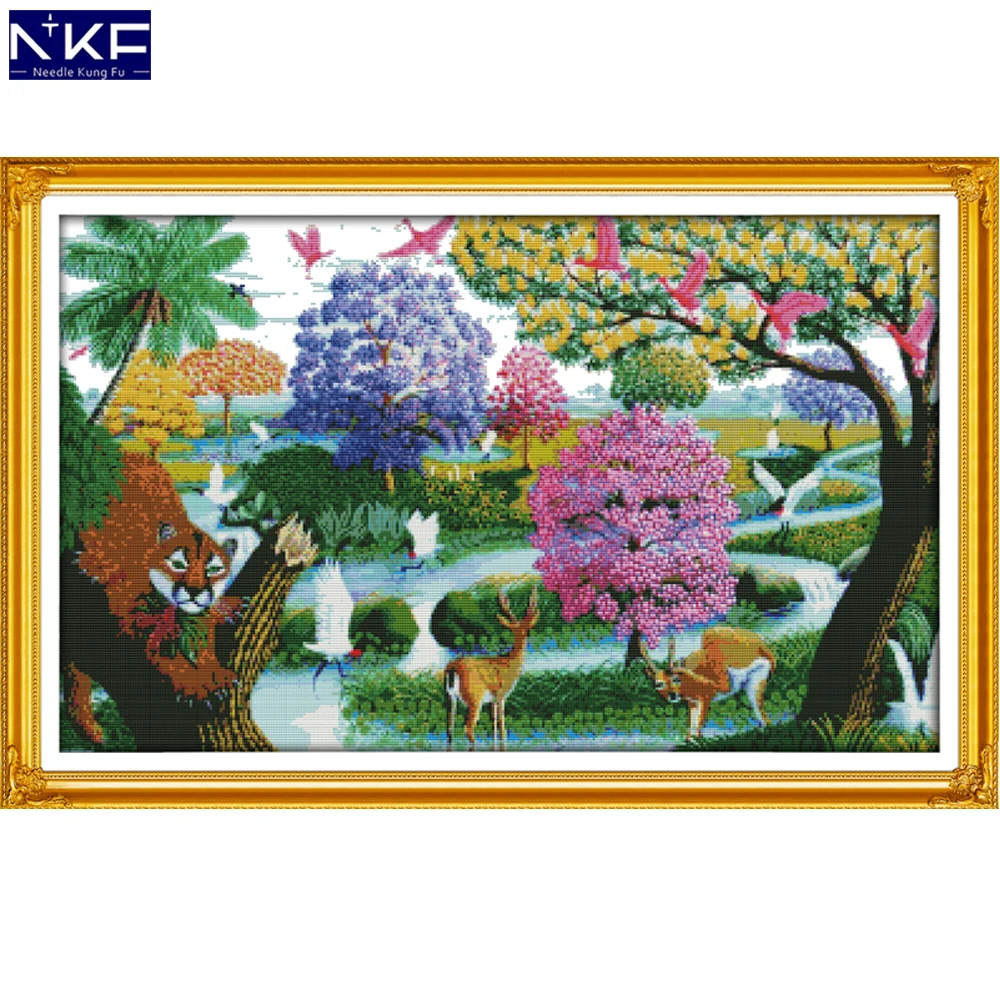 

NKF A Heaven on Earth Stamped Cross Stitch Pattern DIY Kit Needlework Embroidery Sets Chinese Cross Stitch for Home Decor