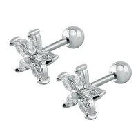 1 pair flower star earrings cz zirconia ear stud earring for women 16 gauge cheap earring screw ball cute earrings girls jewelry