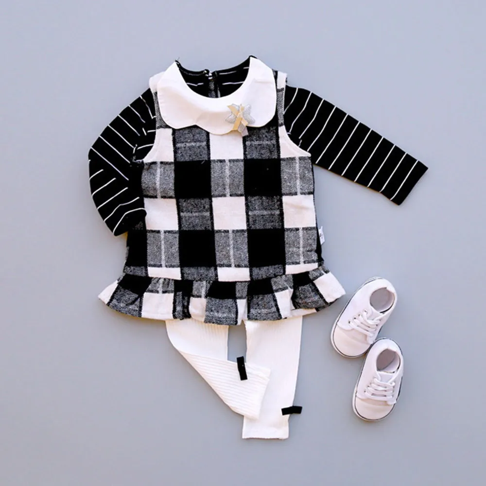 0-4T Baby Kid Girl Dress Ruffle Sleeveless Outerwear Plaid Vest Outfit Toddler Zipper Party Children Clothes BFOF | Детская одежда и