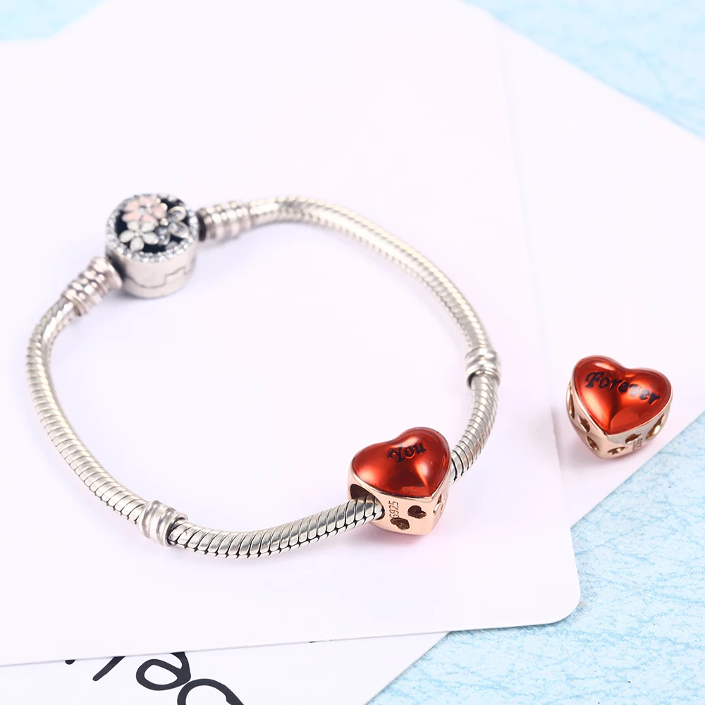 Red Hart Beads Fit Pandora bracelets Charms Silver 925 Original Authentic sterling silver DIY Jewelry Making | Украшения и