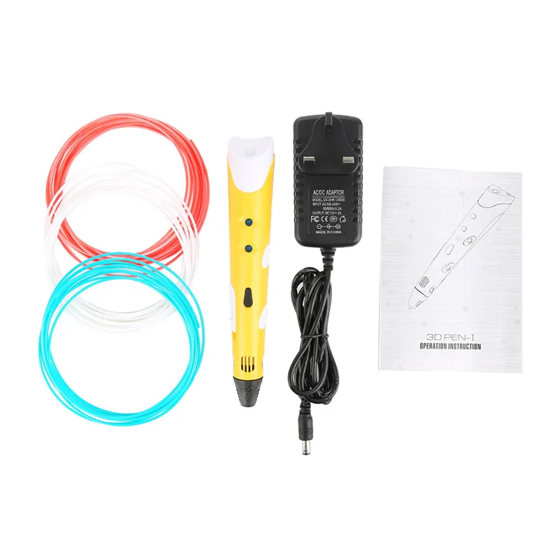 yellow Centechia 3D Ручка DIY 3d принтер Ручка Рисунок 3d печать ручки с ABS/PLA нити для детей Рождество подарок на день рождения с коробкой - Цвет: yellow