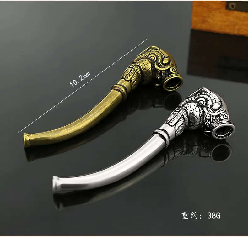 Antique dragon head brass tobacco bag handicraft decoration silver-plated long pipe men's curved dry smoke multi-style | Дом и сад