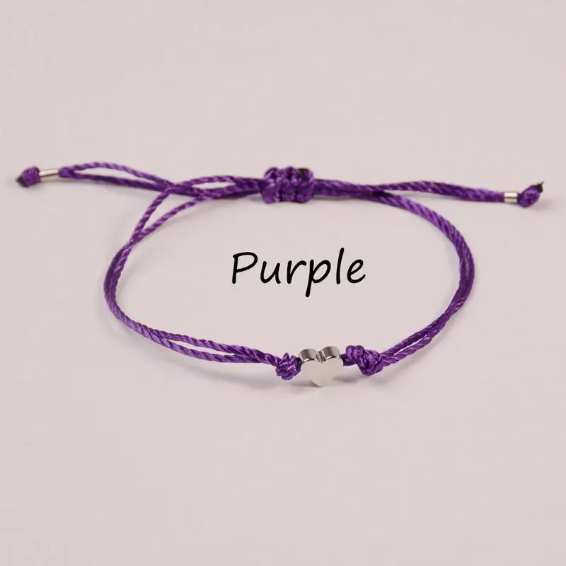 purple-silver Простой персиковый браслет желаний в форме сердца, плетеный браслет с подвеской, тонкая струна, традиционный счастливый разноцветный браслет дружбы, очаровательный аксессуар - Окраска металла: purple-silver