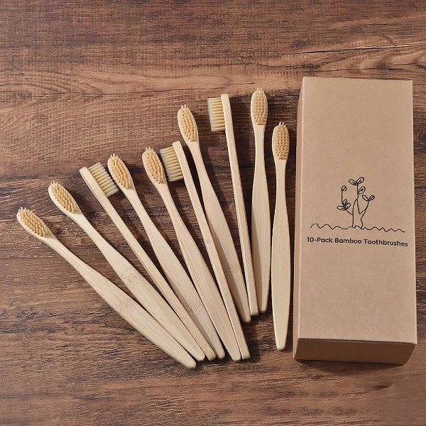10 Piece Beige Дизайн, разноцветные бамбуковые зубные щетки, Экологичная деревянная зубная щетка с мягкой щетиной, зубная щетка для ухода за полостью рта для взрослых - Цвет: 10 Piece Beige