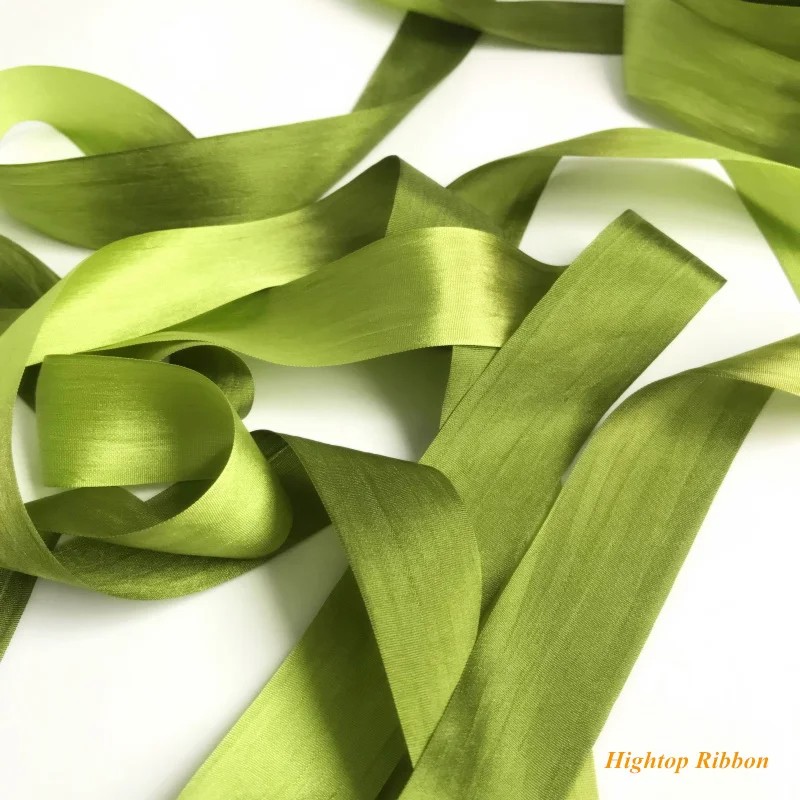

green variegared color 25mm size 100% pure silk normal silk ribbon for embroidery and handcraft project,gift packing