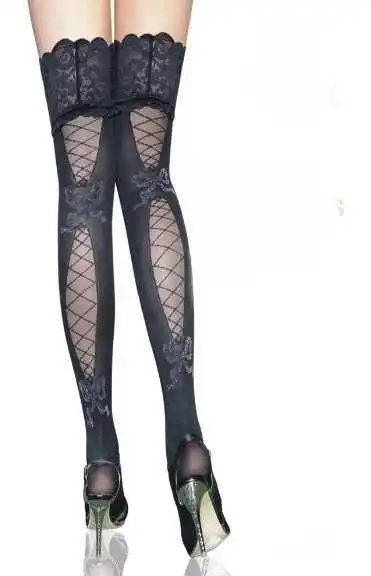 

Women Hot sexy Black Lycra opaque thigh highs With Lace meias knee socks