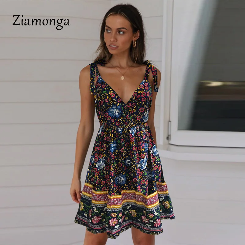 Ziamonga сексуальные ремни богемный цветочный принт женские летние платья 2019 с