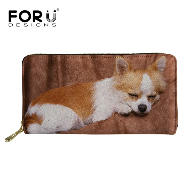 FORUDESIGNS/роскошный женский клатч, сумка для денег, 3D животное, собака, чихуахуа, длинный кожаный кошелек для женщин, PU кошелек, дорожный держатель для карт чехол