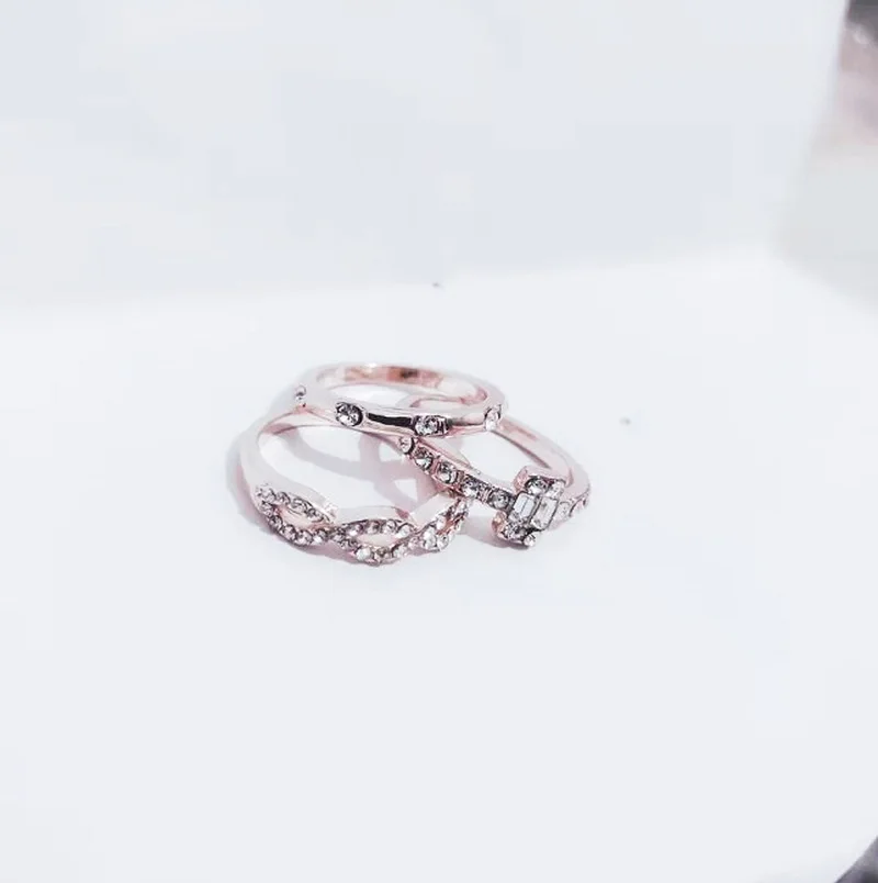 3 шт. набор колец с геометрическими кристаллами для женщин и девушек|Кольца| |