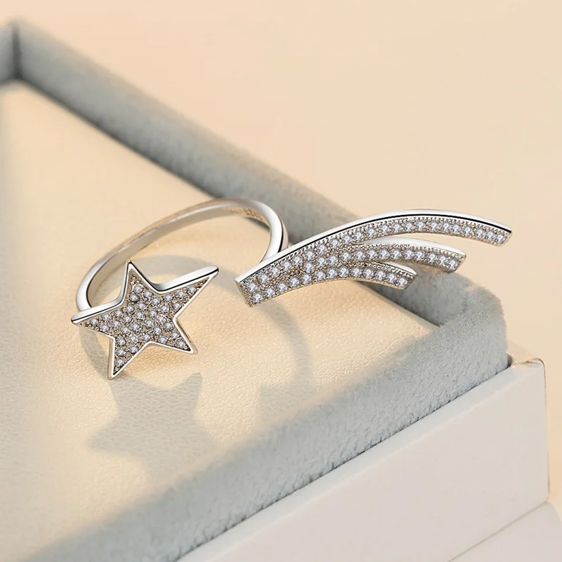 2019 New Fashion White Wing Star AAA Zircon Open Ring For Women Ladies Girls Birthday Party Wedding Gifts Jewelry Wholesale | Украшения и