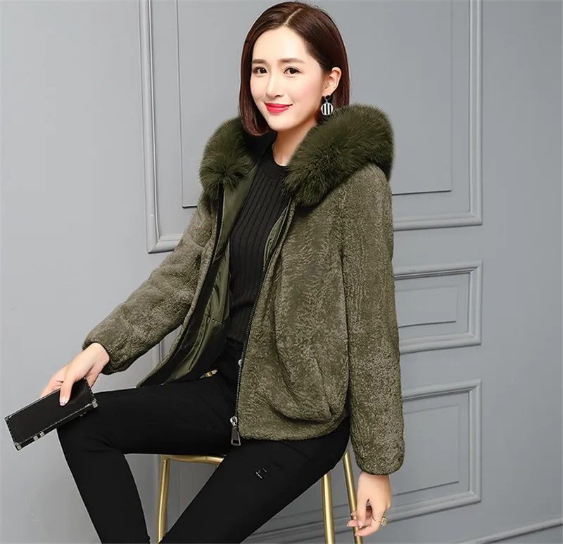 Fur Story, Женская Шуба с имитацией овечьей шерсти, зимняя куртка с капюшоном, женская шуба из овчины, большие размеры, A760