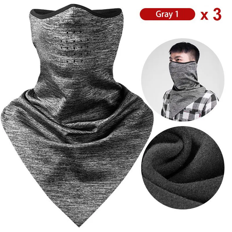 Gray1 x 3 ROCKBROS зимняя Лыжная маска для лица, ветрозащитная теплая флисовая маска для сноуборда, мотоциклетная Мужская дышащая маска для холодной тренировки, полумаска для лица - Цвет: Gray1 x 3