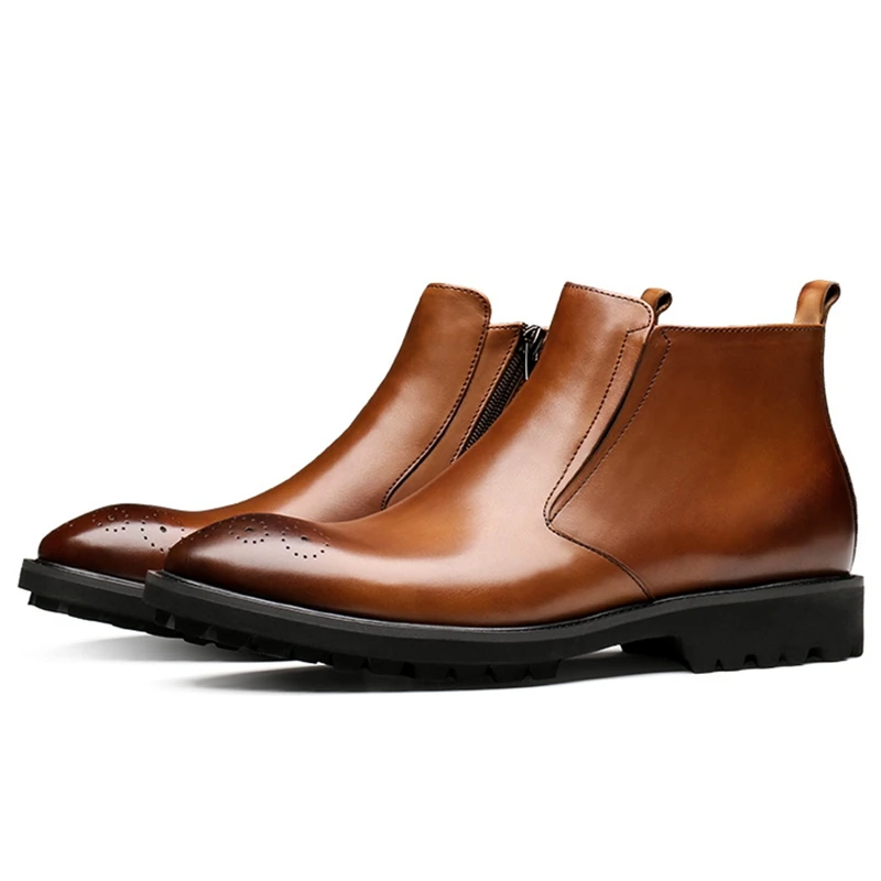 Classic Round Toe Man Chukka Formal Dress Platform Shoes Full Grain Leather Men's Handcrafted Cowboy Ankle Boots JS277 |