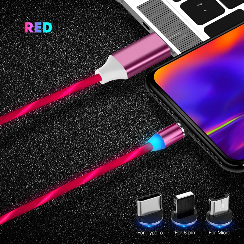 Светящийся Магнитный кабель USB C Micro для iPhone быстрой зарядки 8 контактный зарядный