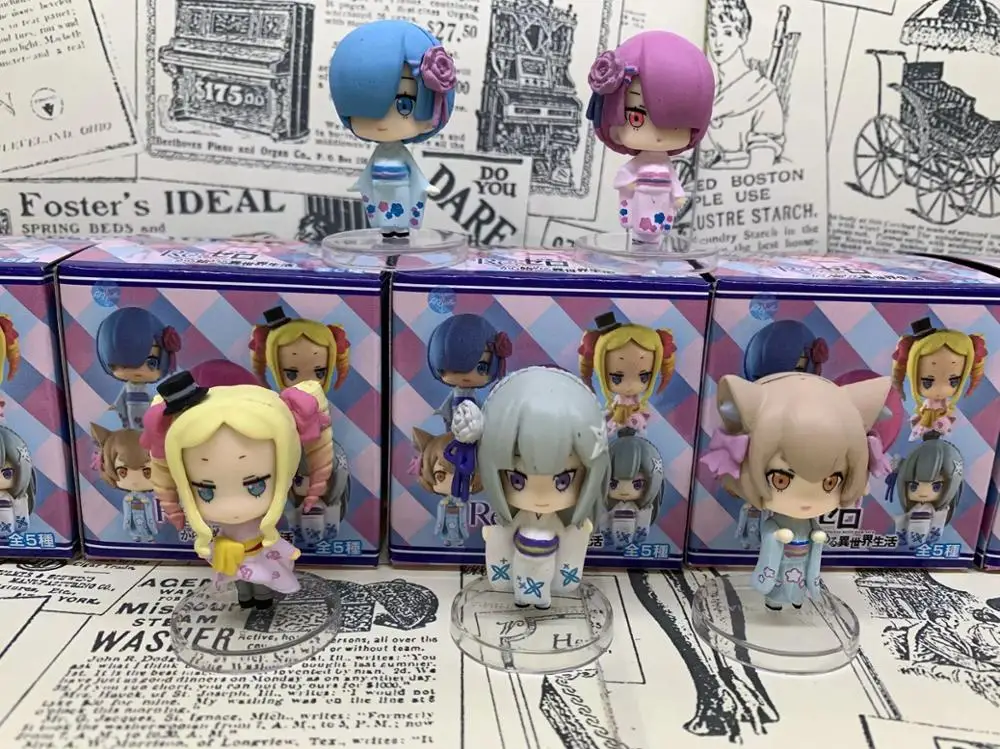 6 см аниме 5 шт. Re: жизнь в другом мире от zero Rem Ram Emilia Beatrice Mini Q версия ПВХ Фигурки
