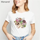 Ежик бабочки суккуленты Искусство животных печати смешные футболки для женщин kawaii одежда летняя белая футболка camiseta mujer топы