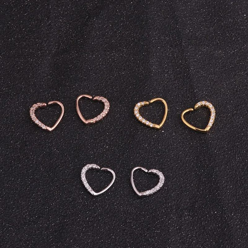 Feelgood 1 шт. серебро и золото Цвет Медь сердце Daith пирсинг ювелирные изделия Cz Сердце обруч спиральный для хряща серьги козелок Грач кольцо