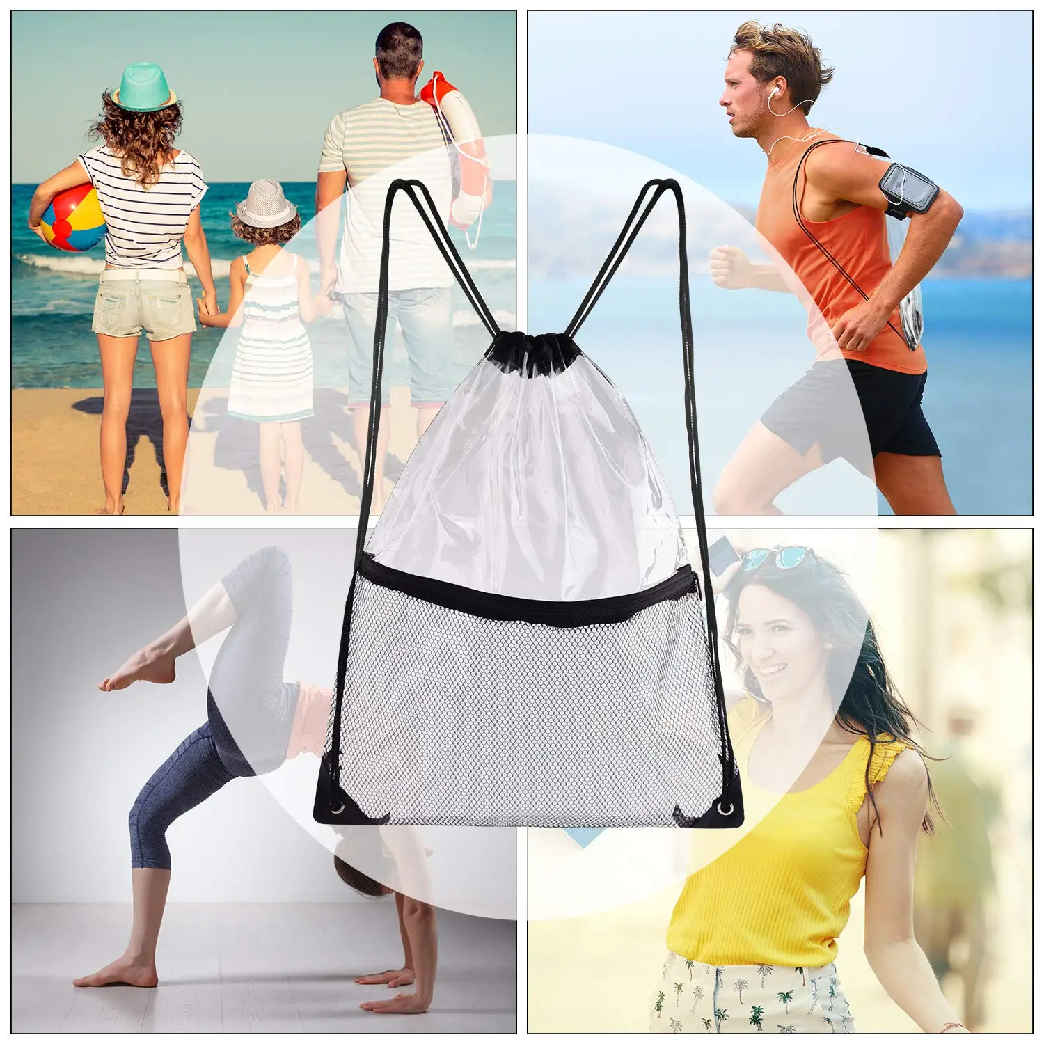 1 шт большой Ёмкость прозрачный ПВХ Drawstring рюкзак Регулируемый сумка Легкий