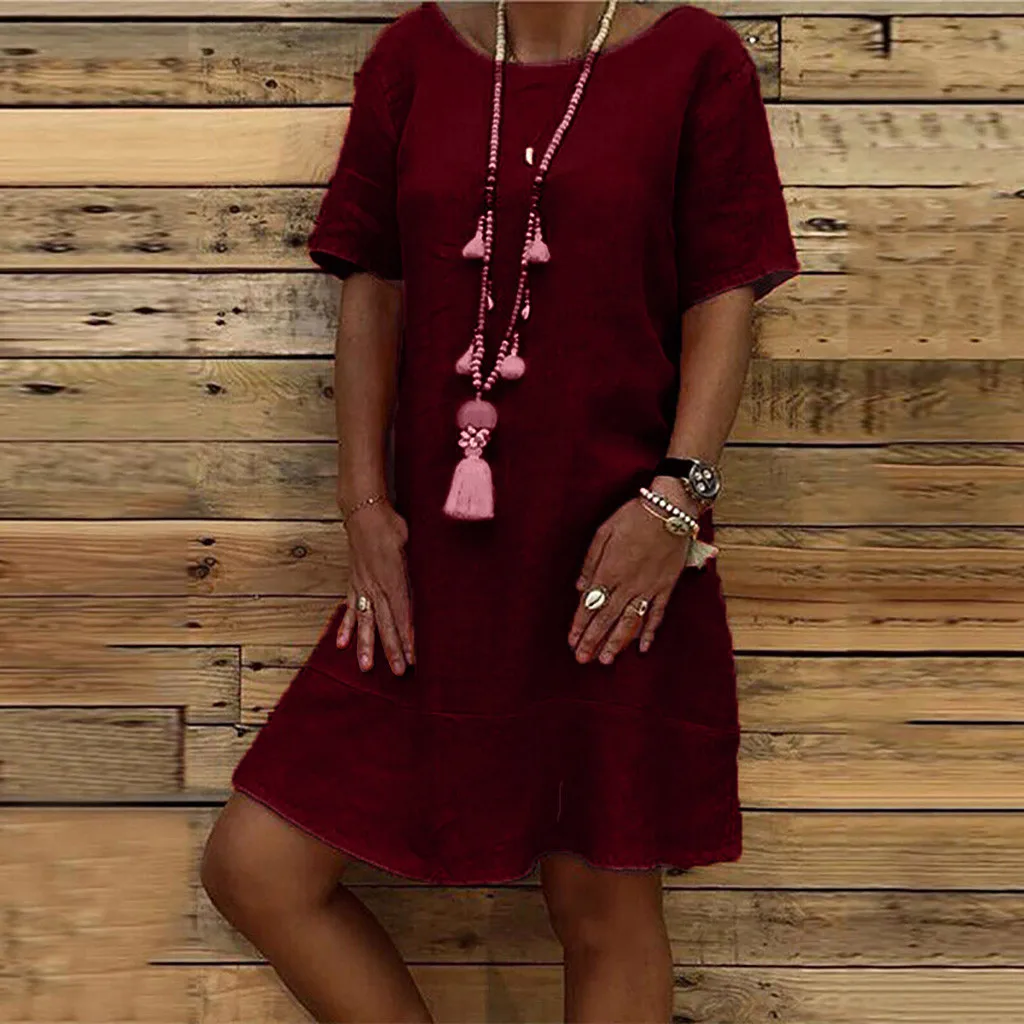 Летнее женское Повседневное платье свободное однотонное мини-платье с коротким