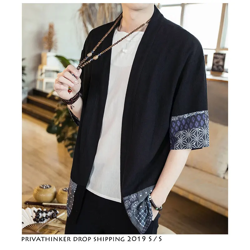 Прямая поставка мужские хлопковые цветные рубашки кимоно 2020 летние модные