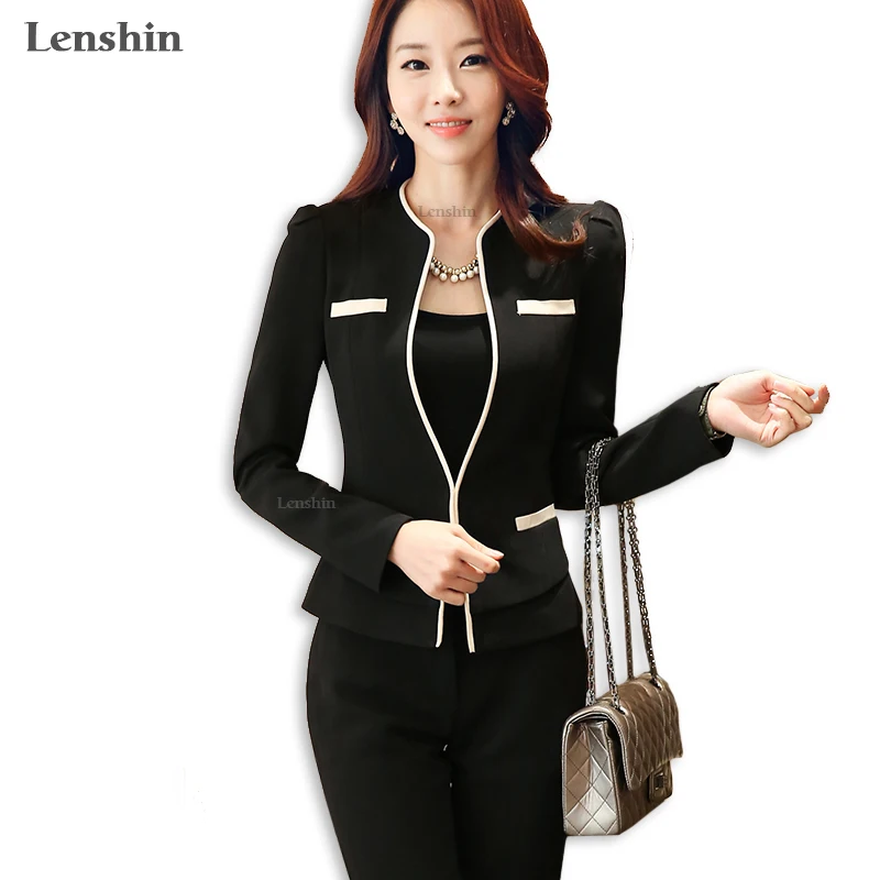 Lenshin, комплект из 2 предметов, брючный костюм, деловой костюм для леди, Офисная форма, дизайнерские женские деловые костюмы, элегантная рабочая одежда, куртка с брюками