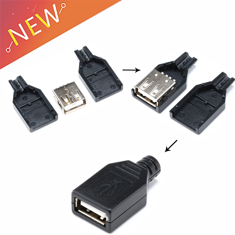 Новинка 10 шт. 4 контактный разъем USB типа A мама с черной пластиковой крышкой