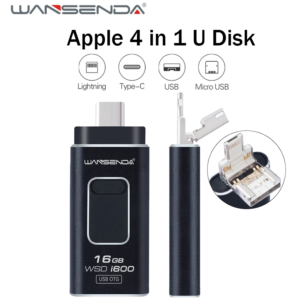 Wansenda i600 OTG USB флэш накопитель Lightning для IPhone X 8/8 Plus type C Флешка 2 0 Android 4 в 1 порт|USB