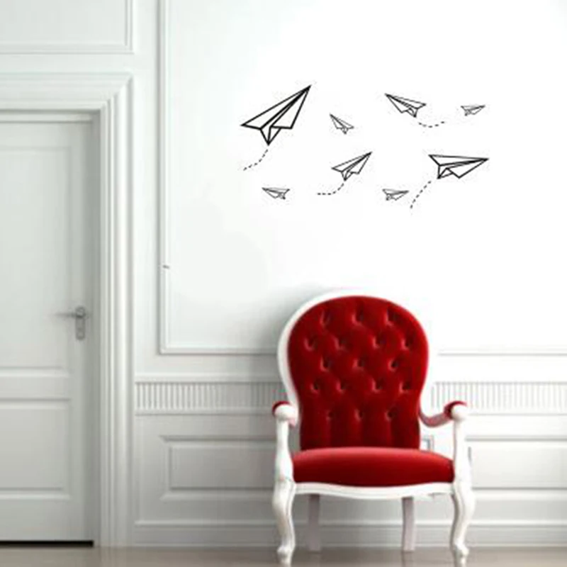 Cartoon Paper Airplane Wall Stickers Setting Murals Creative Simple Style Children Room Decoration | Дом и сад