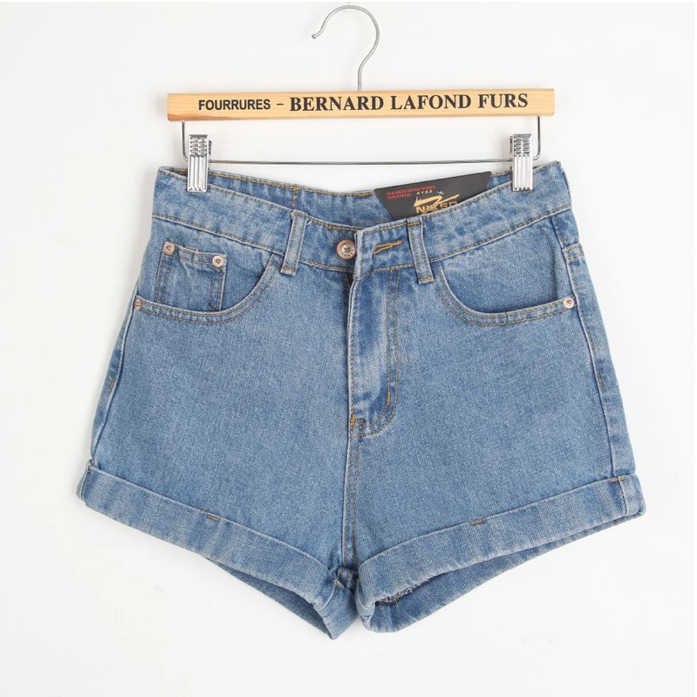 Women Pure Color Oversize Waist All Matching Summer Autumn Plus Size Rolled Wedge Shorts Denim Shorts Blue T93301050001-2