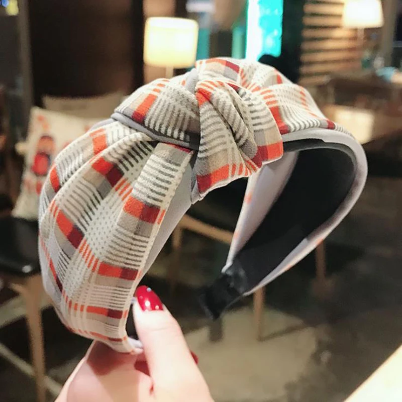 Повязка на голову с узлом для женщин Модный Цветной клетчатый тюрбан в стиле