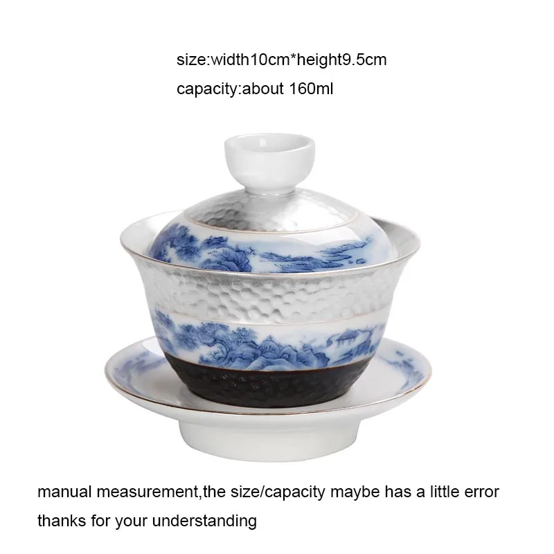 160 мл серебро Gaiwan Цзиндэчжэнь фарфор расписанный вручную чай миска с крышкой