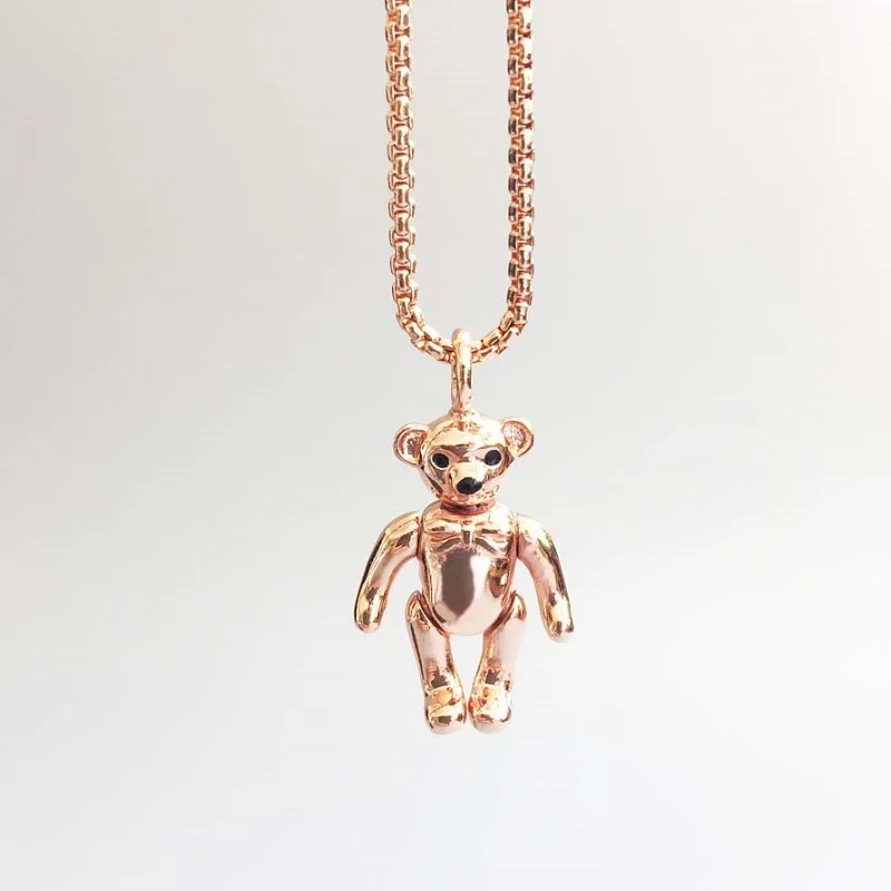 Розовое золото цвет кулон плюшевый мишка для женщин Модный Стиль Мода Glam