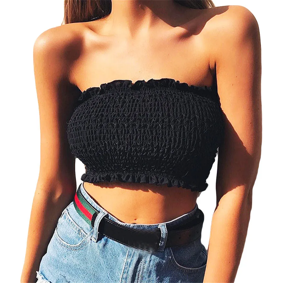yuqung Women Plaid Bralette crop top off shoulder Strapless Wrap Boob Tube ruffle Bra Bustier Tank Tops tees camis Bandeau O14 | Женская