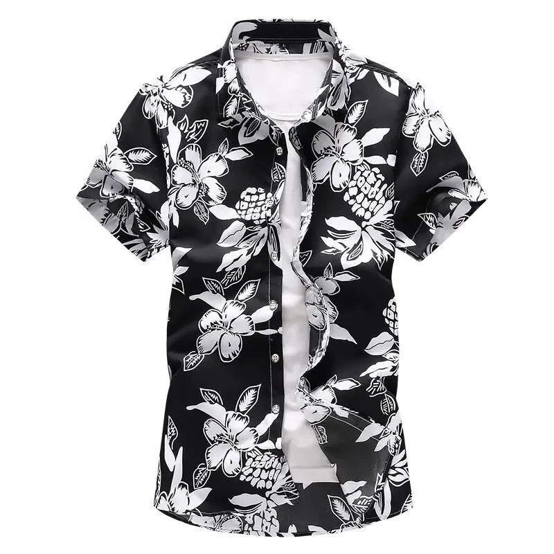 Large size M-7XL Floral Plant Mens Shirt Short sleeve Summer Dress Flower Hawaiian Slim fit Casual Blouse Men Blue | Мужская одежда